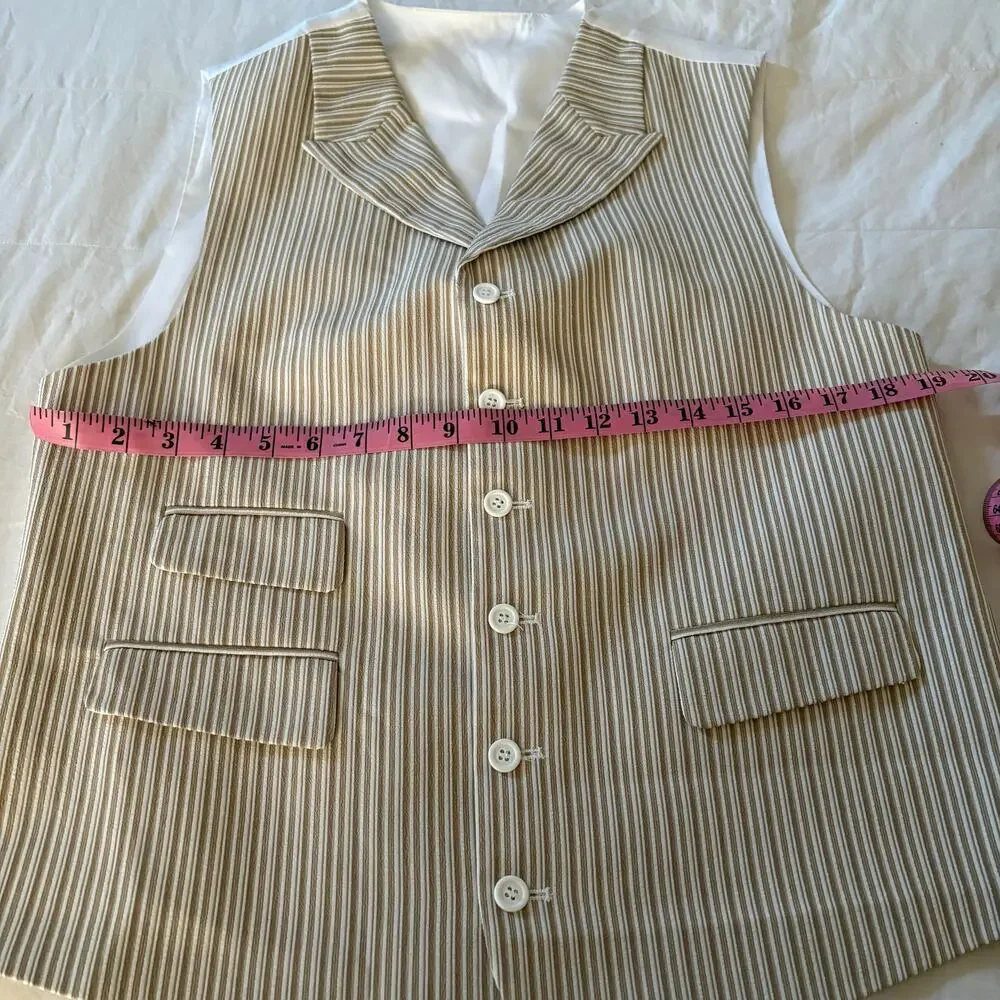 FORMAL SUIT VEST Unisex Adjustable Suave Pinstripes Cream/Tan Sz40R Androgynous